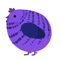 A blurple and navy chicken with a bar pattern