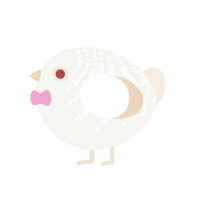 A white and cream chicken with a half-bar pattern