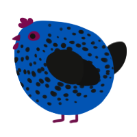 A ultramarine and black chicken with a speckle pattern