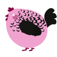 A pink and black chicken with a half-lace pattern