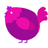 A plum and fuchsia chicken with a head pattern