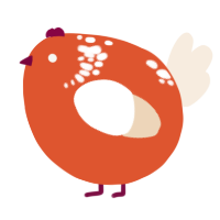 A vermilion and cream chicken with a neck-speckle pattern