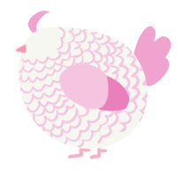 A white and pink chicken with a lace pattern