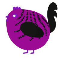 A plum and black chicken with a half-bar pattern