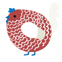 A red and white chicken with a lace pattern
