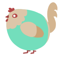 A mint and beige chicken with a head pattern
