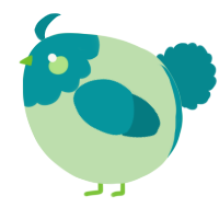 A gluppy and teal chicken with a head pattern