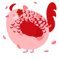 A rose and crimson chicken with a half-lace pattern