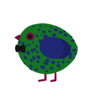 A leaf and navy chicken with a speckle pattern