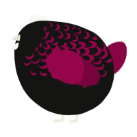 A black and maroon chicken with a half-lace pattern