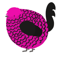 A fuchsia and sable chicken with a lace pattern