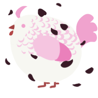 A white and pink chicken with a half-lace pattern