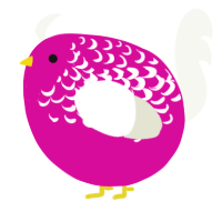A fuchsia and white chicken with a half-lace pattern