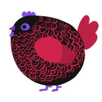 A black and crimson chicken with a double-lace pattern