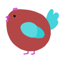 A red and aqua chicken