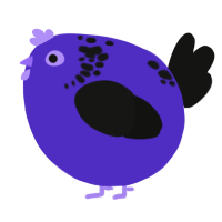 A indigo and black chicken with a neck-speckle pattern