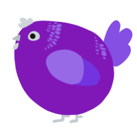 A violet and blurple chicken with a neck-band pattern
