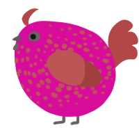 A fuchsia and red chicken with a speckle pattern