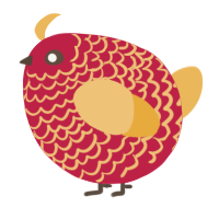 A crimson and honey chicken with a lace pattern