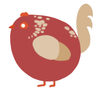 A red and beige chicken with a neck-speckle pattern