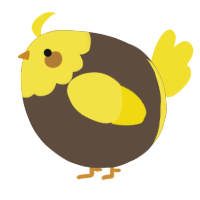 A bark and yellow chicken with a head pattern