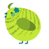 A lime and chartreuse chicken with a bar pattern