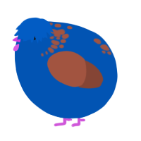 A ultramarine and russet chicken with a neck-speckle pattern