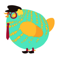 A turquoise and ochre chicken with a bar pattern