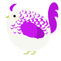 A white and amethyst chicken with a half-lace pattern
