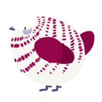 A white and maroon chicken with a bar pattern