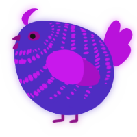 A indigo and amethyst chicken with a bar pattern