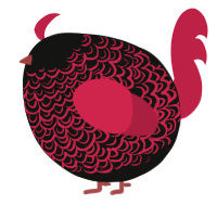 A black and crimson chicken with a double-lace pattern