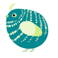 A teal and apple chicken with a bar pattern