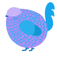 A lilac and sky chicken with a lace pattern