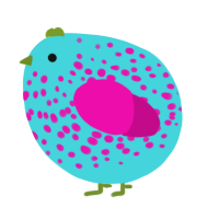 A aqua and fuchsia chicken with a speckle pattern