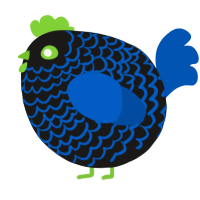 A sable and ultramarine chicken with a lace pattern