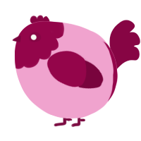 A pink and maroon chicken with a head pattern