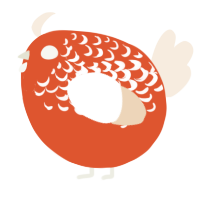 A vermilion and cream chicken with a half-lace pattern