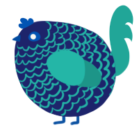 A navy and turquoise chicken with a lace pattern