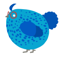 A cerulean and ultramarine chicken with a speckle pattern