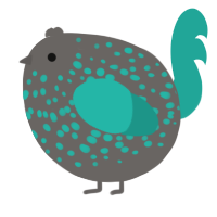 A grey and turquoise chicken with a speckle pattern