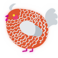 A vermilion and mist chicken with a lace pattern
