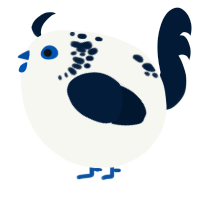 A white and tumblr chicken with a neck-speckle pattern