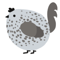 A mist and grey chicken with a speckle pattern