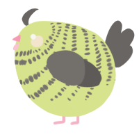 A lemon and grey chicken with a bar pattern