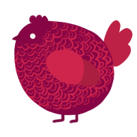 A maroon and crimson chicken with a double-lace pattern