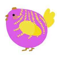 A orchid and yellow chicken with a half-bar pattern