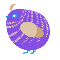 A blurple and beige chicken with a bar pattern