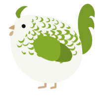 A white and chartreuse chicken with a half-lace pattern