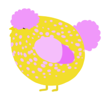 A yellow and lavender chicken with a speckle pattern